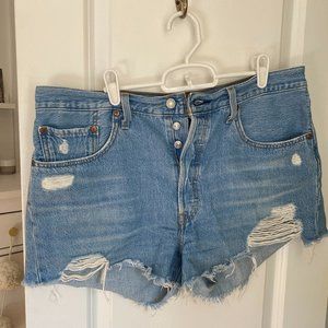 Levi 501 jean shorts with cute destruction details